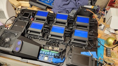 After some disassembly and troubleshooting, all devices are now getting power consistently. The problem turned out to be strain put on those cheap barrel connectors weakinging the joint. In this image you can see how the relayinator had to be mostly disassembled as well as the leads going into it. At this point, I still have yet to test the top row of the relayinator making simulated power button presses through those cheapo barrel connectors. Fingers crossed!