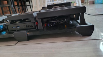 Side shot of Wally (on the right under the screen) and Node1. Notice the available WAN port for Wally - if you want to get into labinator remotely, plug it into a DHCP-ready network and you're good to go!