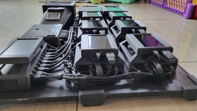 A look down the main cable raceway including ethernet, device power, monitor power, and switched power buttons.