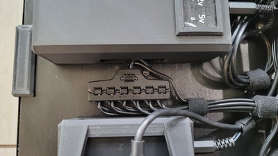 The original design called for switching all of the monitors off at once, so I put all of the lab machine monitors on a single power drop meant for port 8 of Relayinator. I ran out of time before adjusting the wiring to make the monitor power controlled by that port, but the guts are all there.