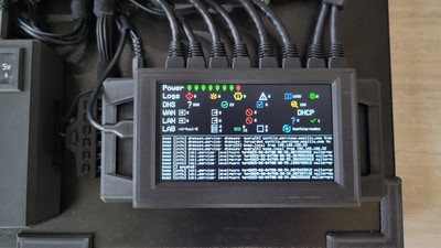 A closer view of Statusinator showing stats for power, network requests, nodes running, etc. The running lab and the current step are displayed along the LAB line.